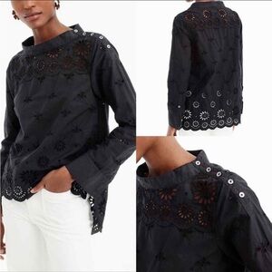 J. Crew Black Eyelet Detail Blouse